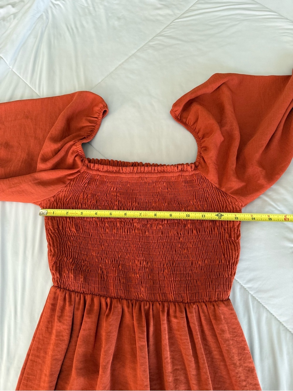 New Look Rust Orange Smocked Cinched Bodice Maxi Dress Flowy Summer Fall - Picture 5 of 9